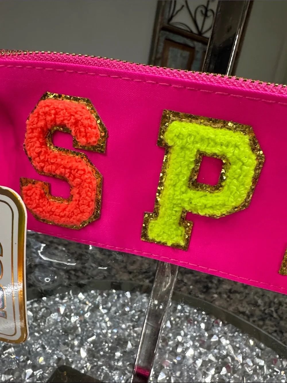 Neon Pink 'SPF' Clear  large Wristlet Cosmetic Pouch NWT